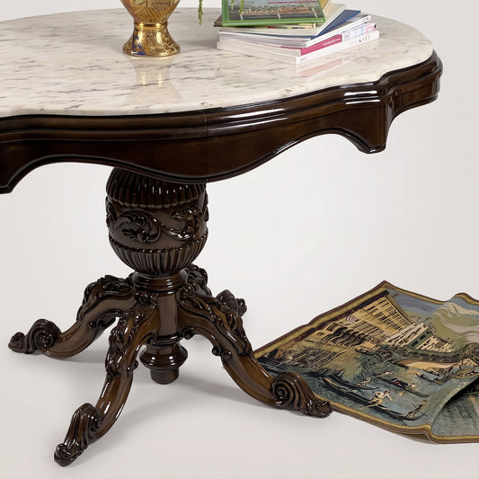 Marble Top Center Table with Carved Base