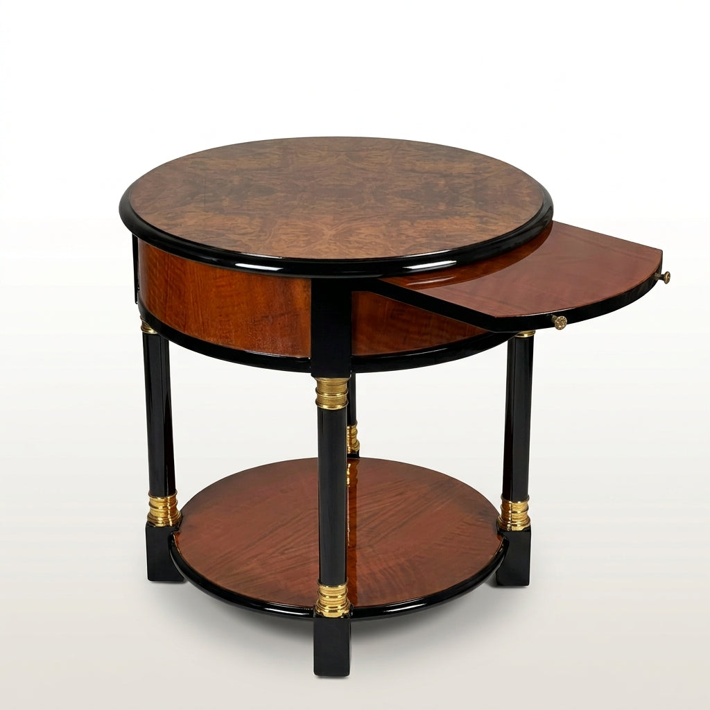 Burl Veneer Side Table with Ebonized Trim