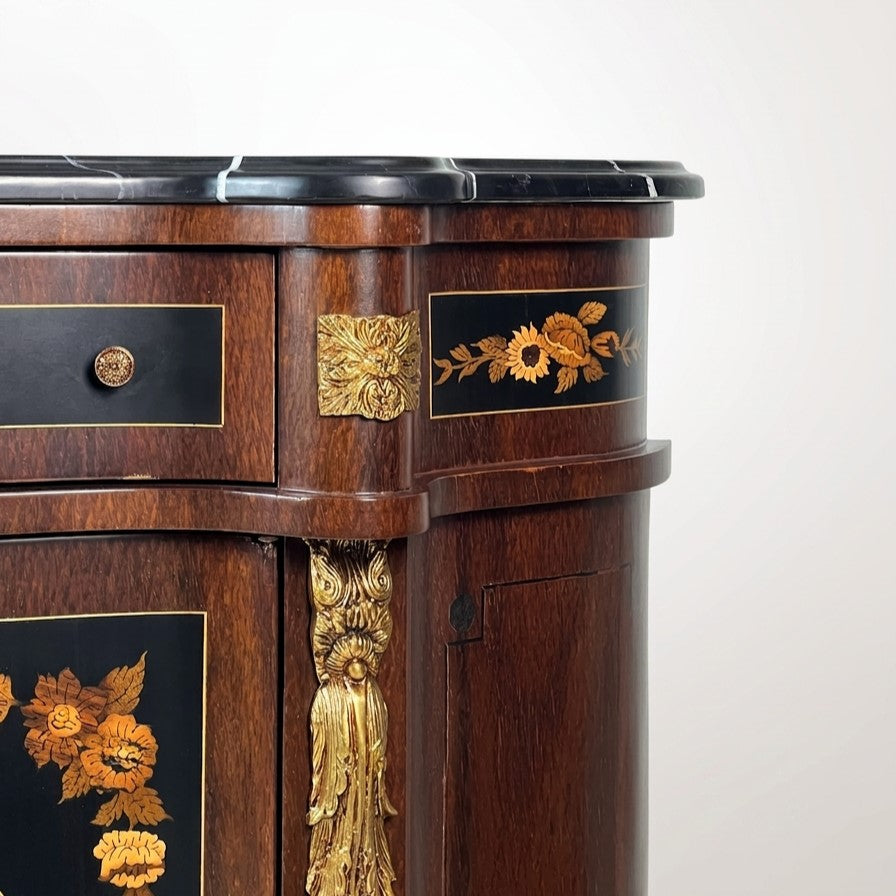 Marquetry Side Cabinet with Marble Top