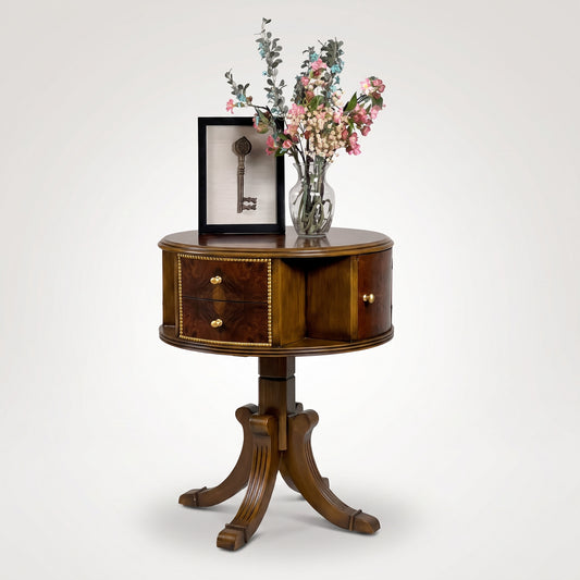 Round Side Table with Drawers and Cabinets