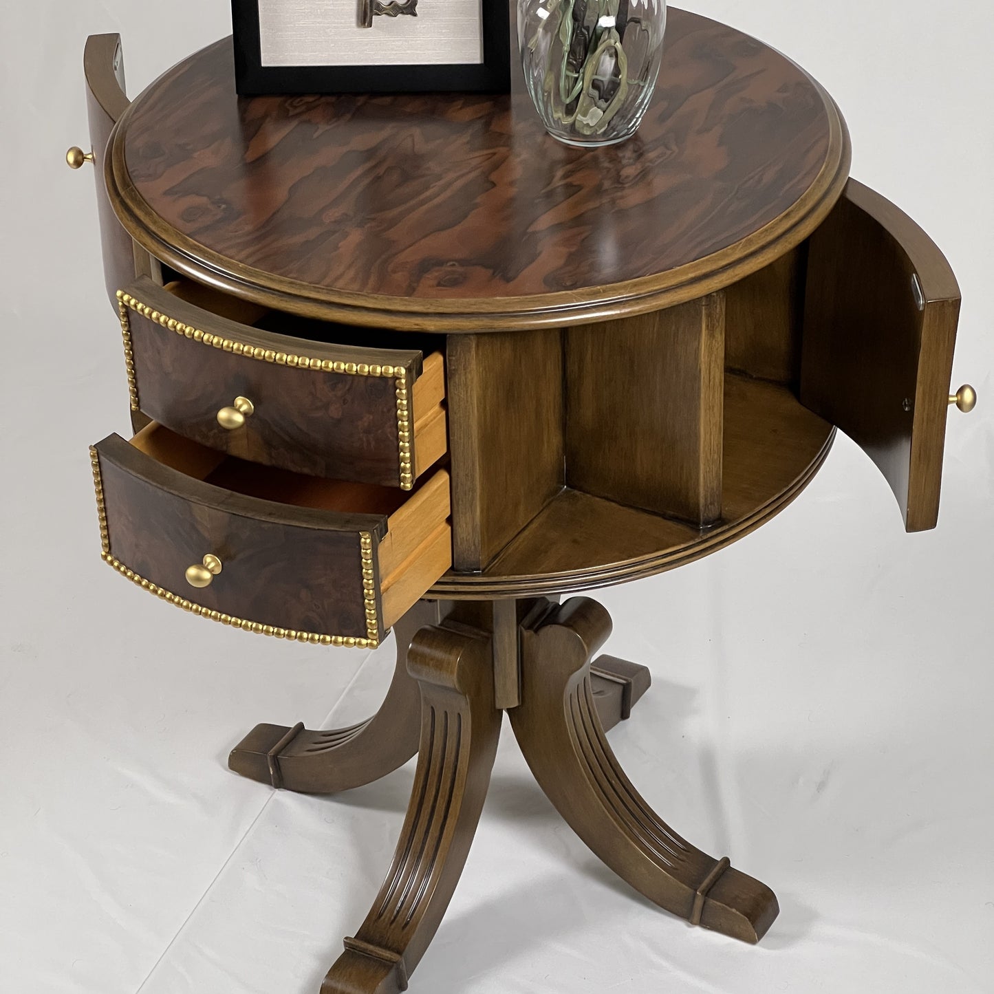 Round Side Table with Drawers and Cabinets