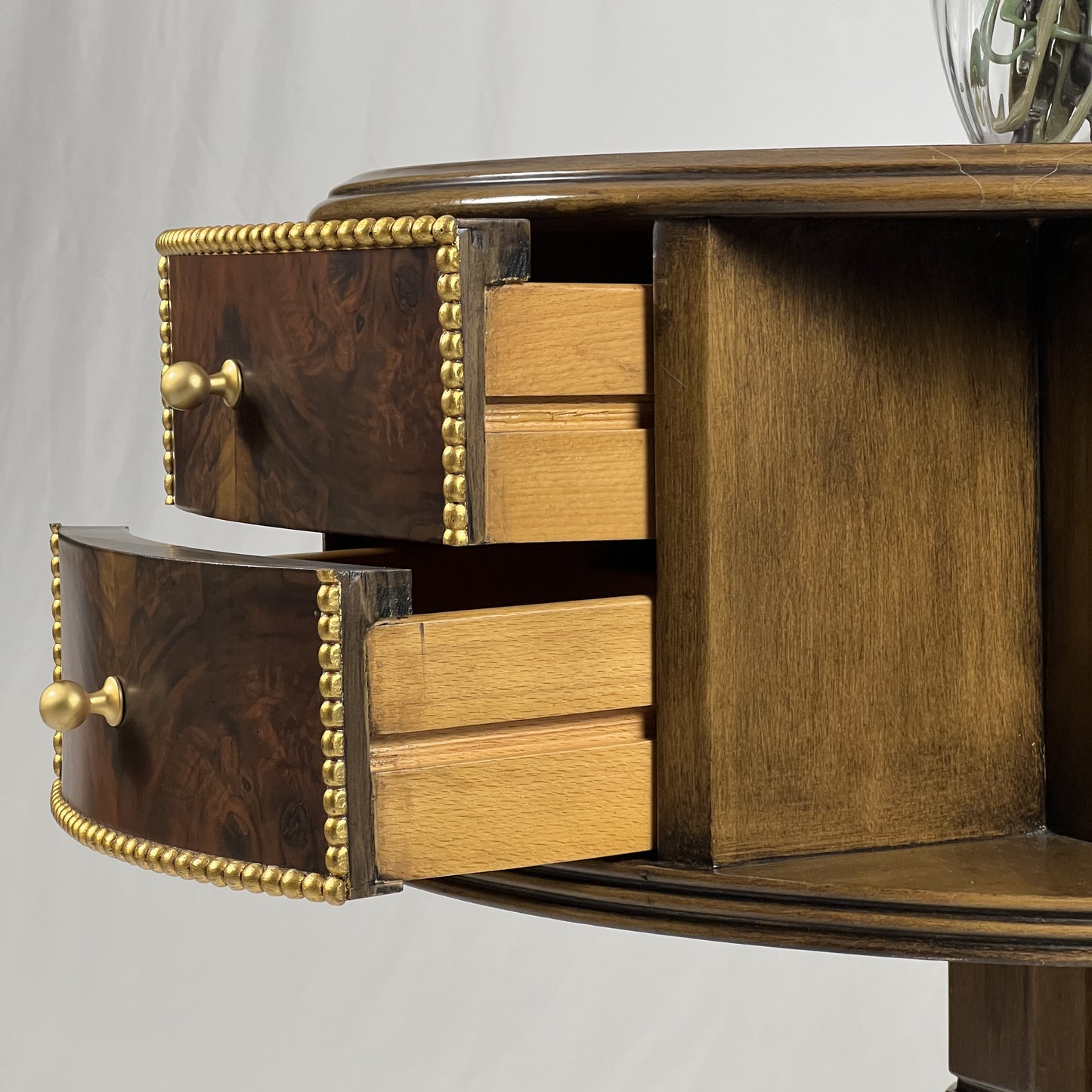 Round Side Table with Drawers and Cabinets