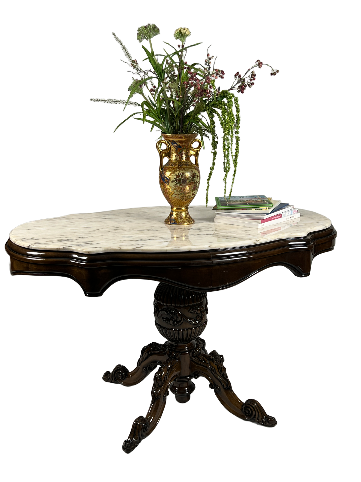 Marble Top Center Table with Carved Base