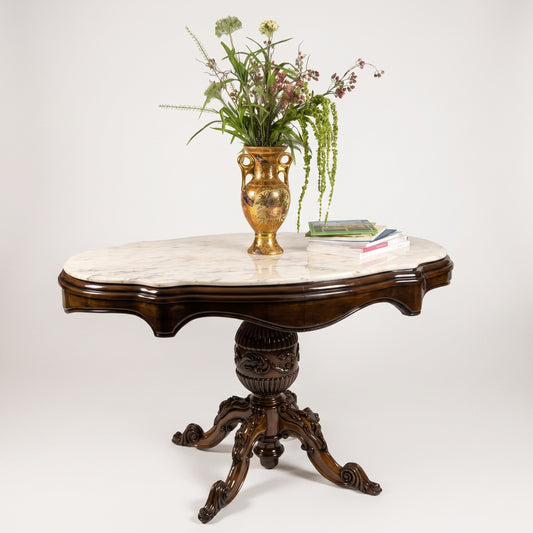 Marble Top Center Table with Carved Base