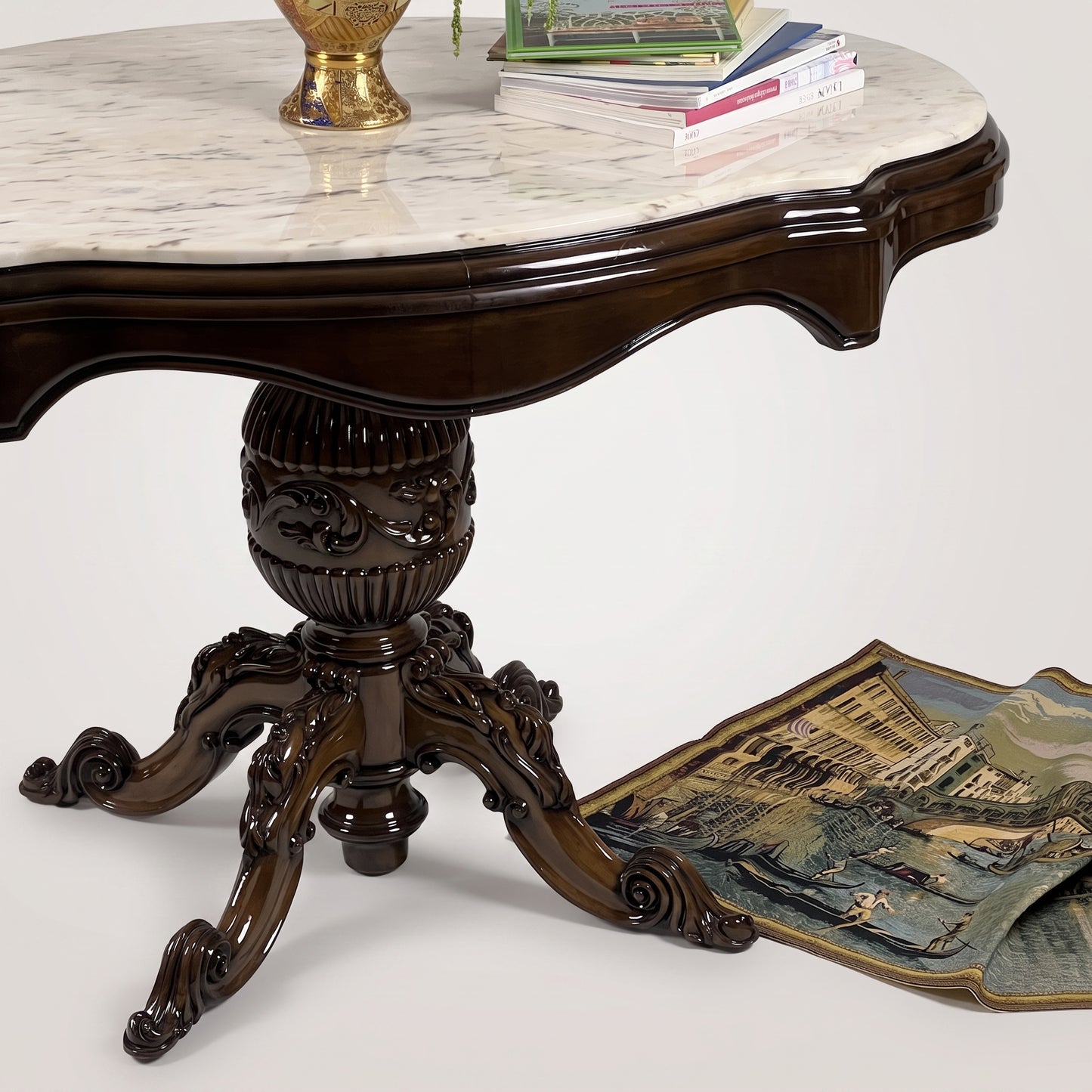 Marble Top Center Table with Carved Base