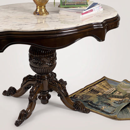 Marble Top Center Table with Carved Base
