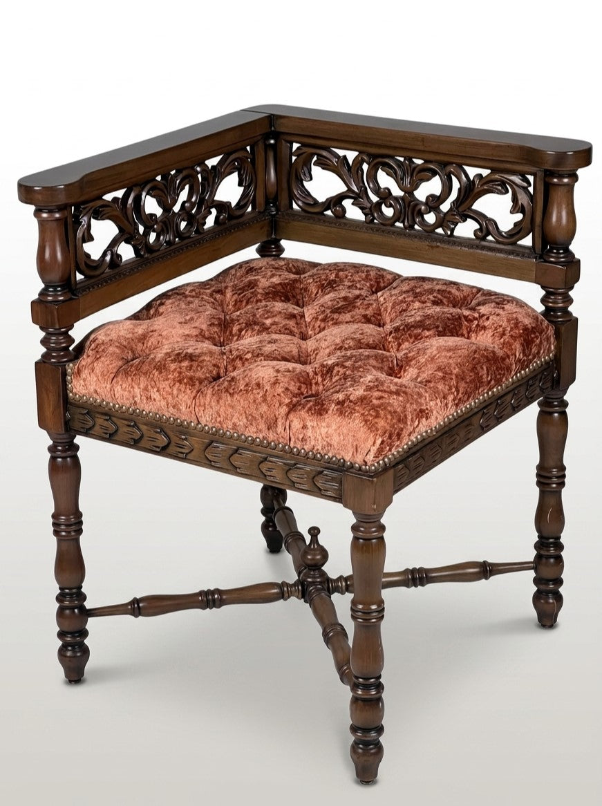 Carved Corner Bench Set, 2 Pieces