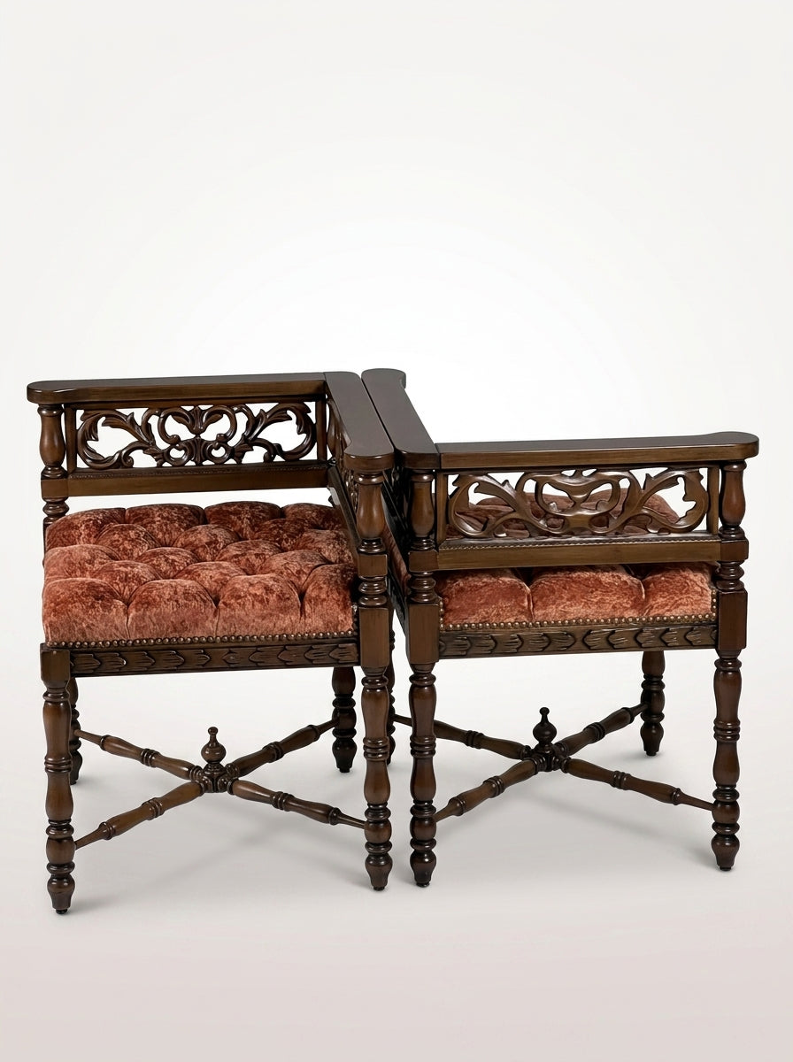 Carved Corner Bench Set, 2 Pieces