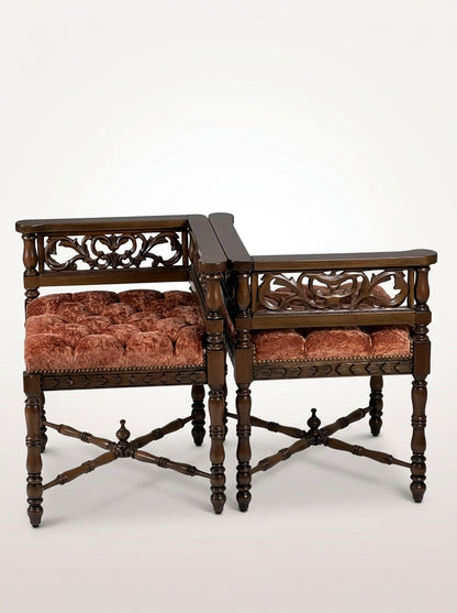 Carved Corner Bench Set, 2 Pieces