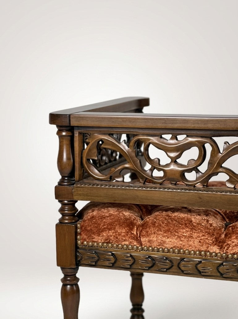 Carved Corner Bench Set, 2 Pieces