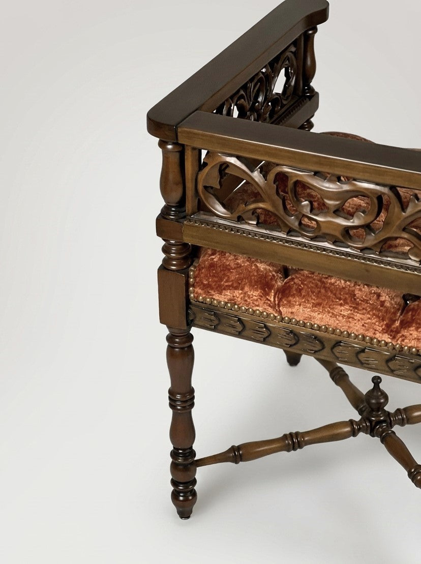 Carved Corner Bench Set, 2 Pieces