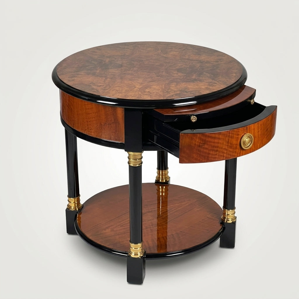 Burl Veneer Side Table with Ebonized Trim