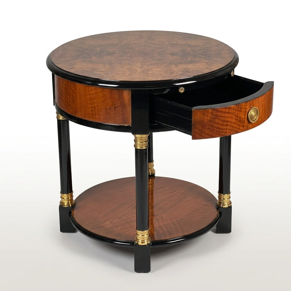 Burl Veneer Side Table with Ebonized Trim