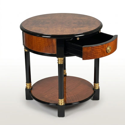 Burl Veneer Side Table with Ebonized Trim