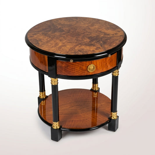 Burl Veneer Side Table with Ebonized Trim