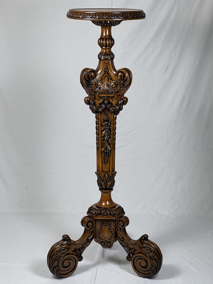 Carved Pedestal Stand - Walnut Finish