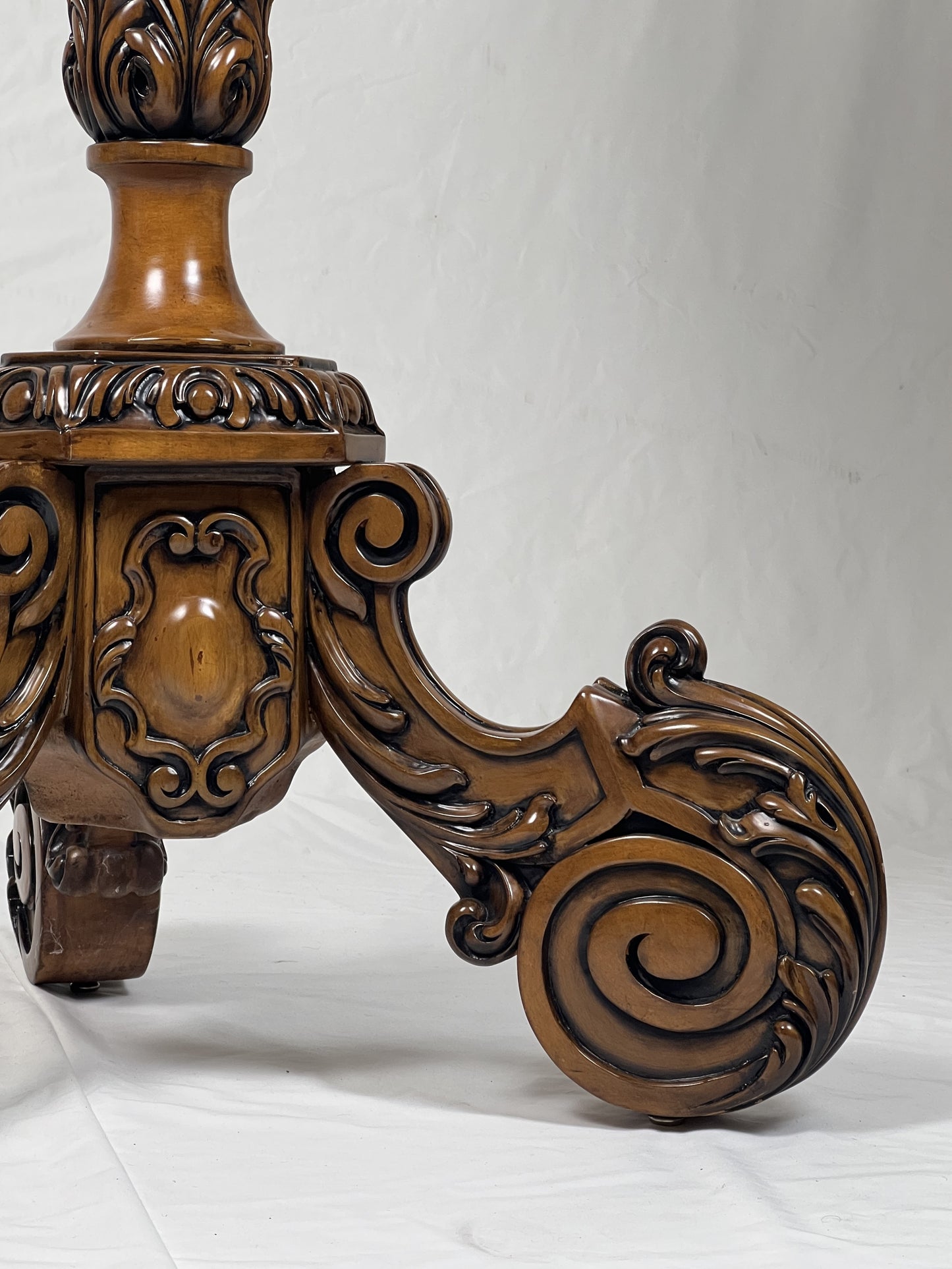 Carved Pedestal Stand - Walnut Finish