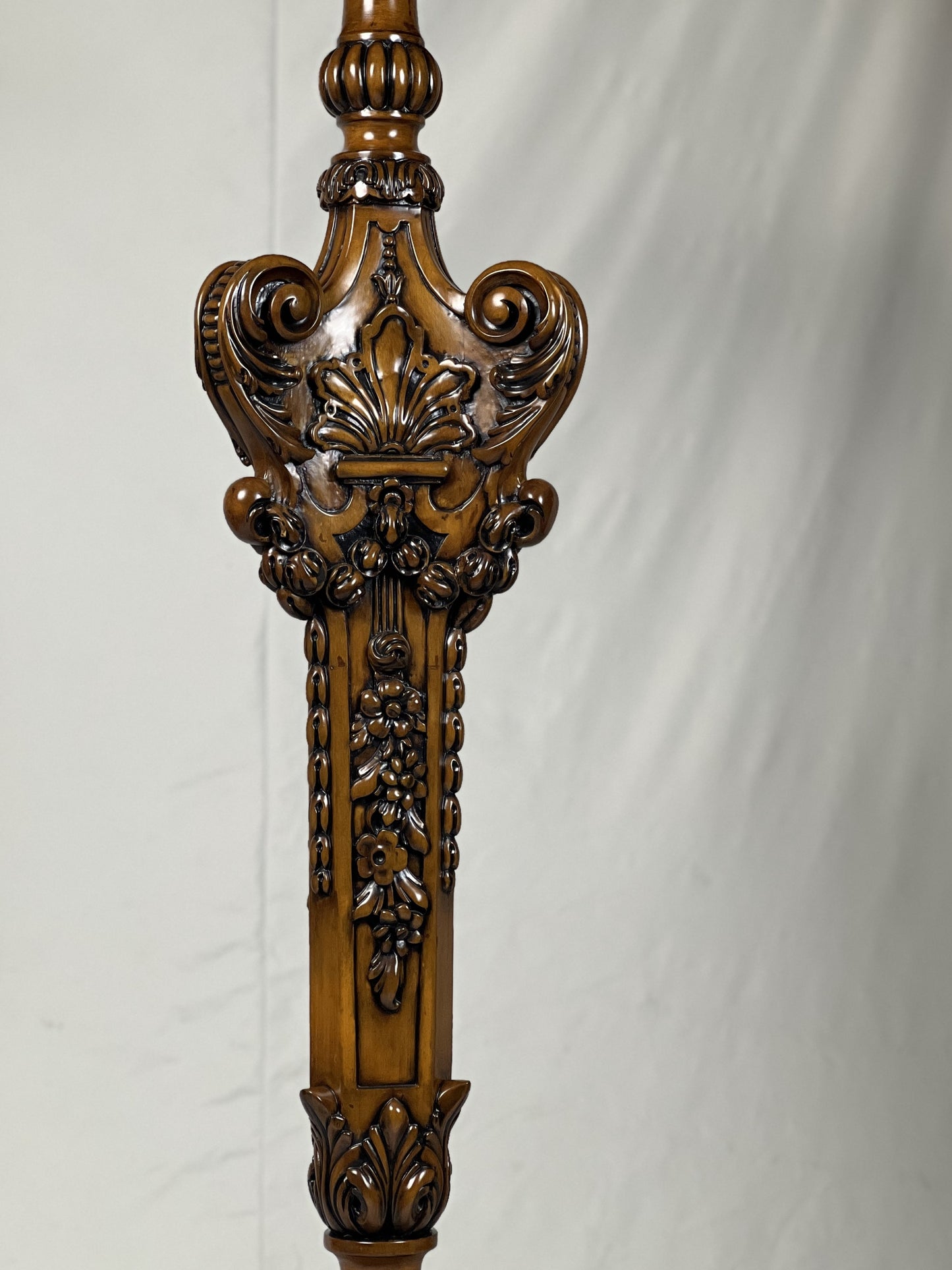 Carved Pedestal Stand - Walnut Finish