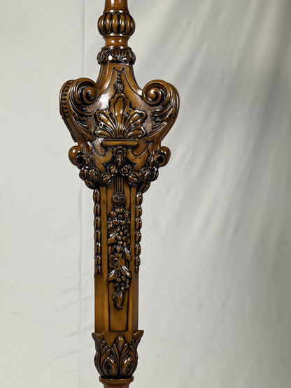 Carved Pedestal Stand - Walnut Finish
