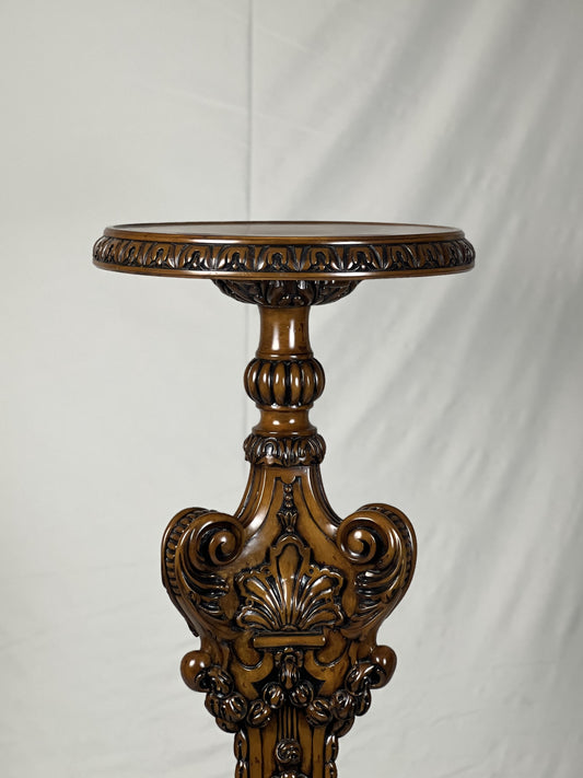 Carved Pedestal Stand - Walnut Finish