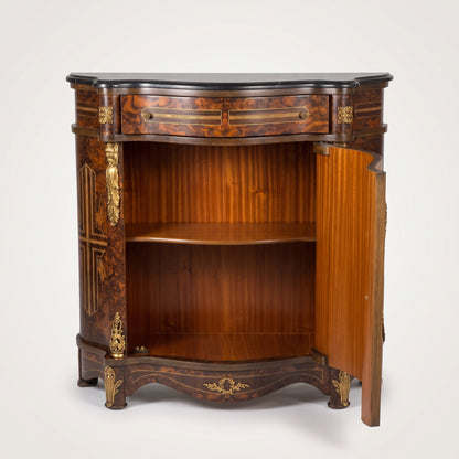 Burl Veneer Side Cabinet with Marble Top