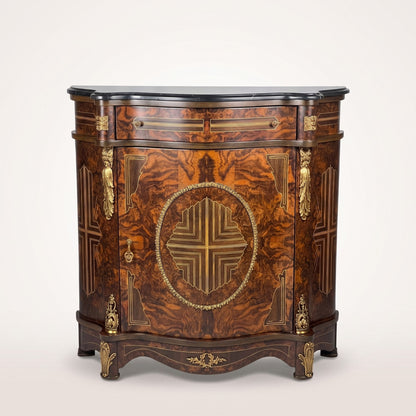 Burl Veneer Side Cabinet with Marble Top