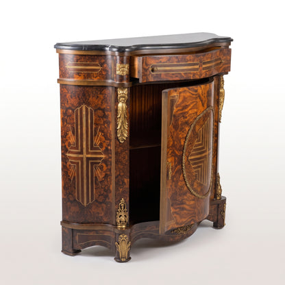 Burl Veneer Side Cabinet with Marble Top