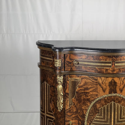 Burl Veneer Side Cabinet with Marble Top