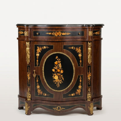 Marquetry Side Cabinet with Marble Top