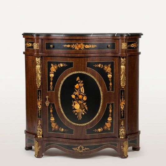 Marquetry Side Cabinet with Marble Top