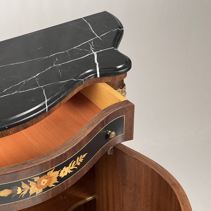Marquetry Side Cabinet with Marble Top
